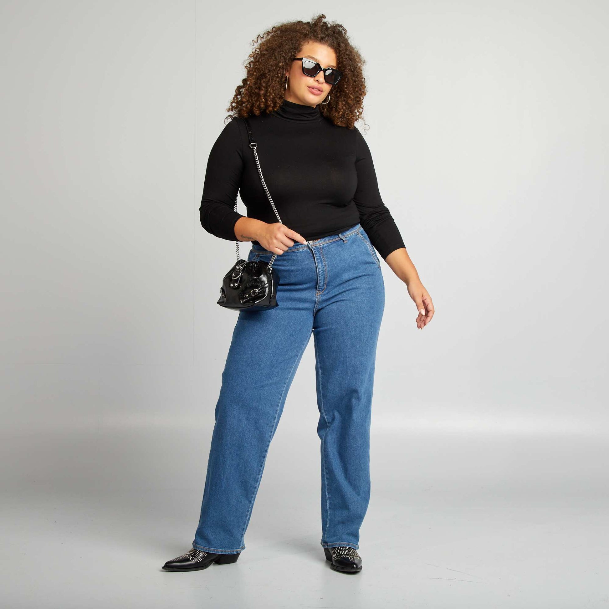 Tee-shirt fluide col roul noir