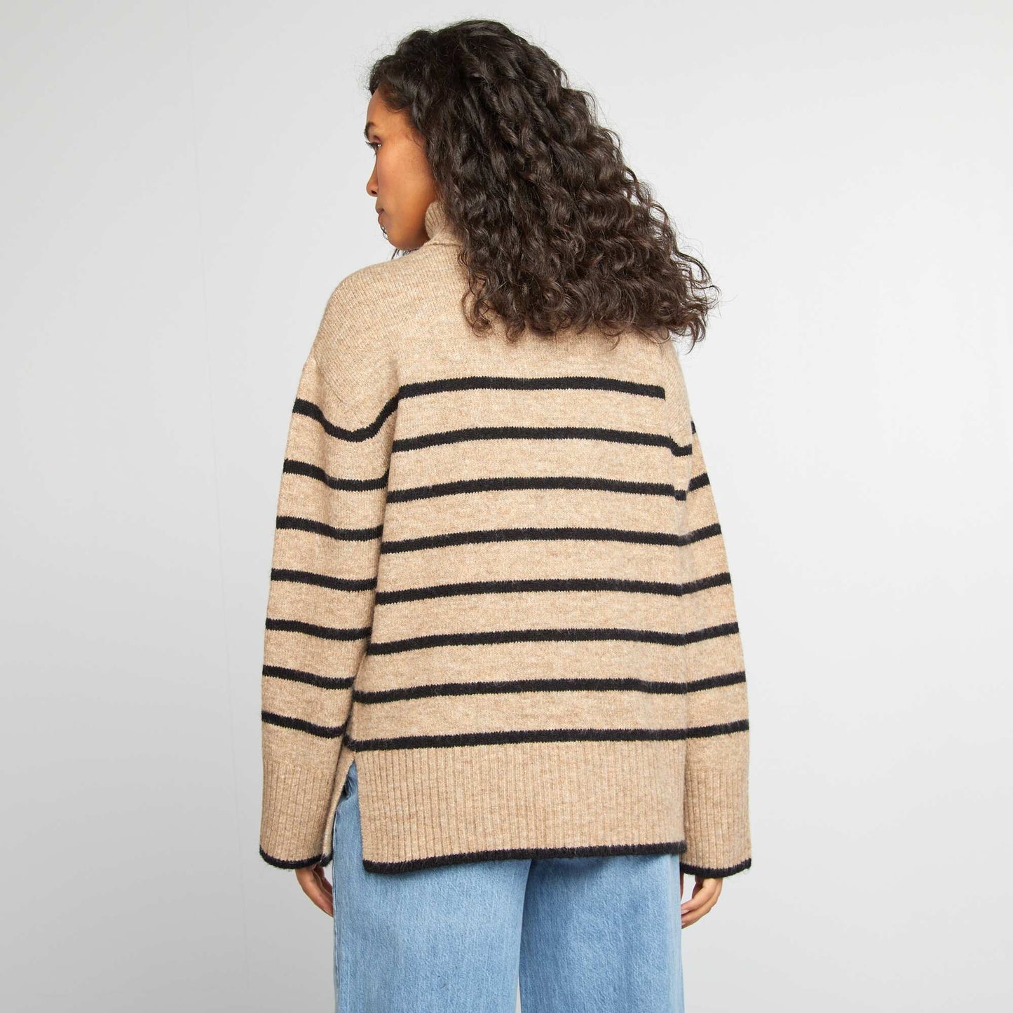 Pull en maille   col montant Beige/noir