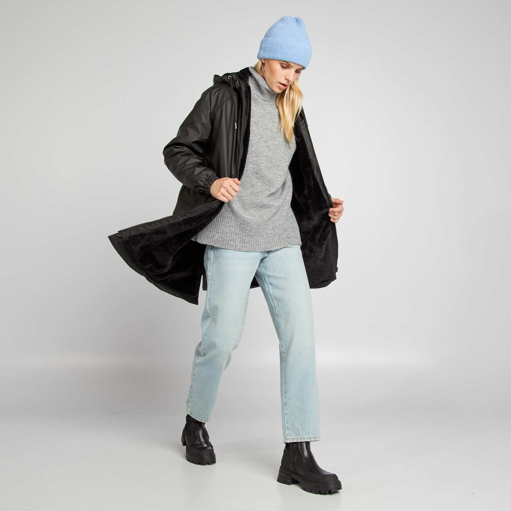 Pull en maille col montant Gris