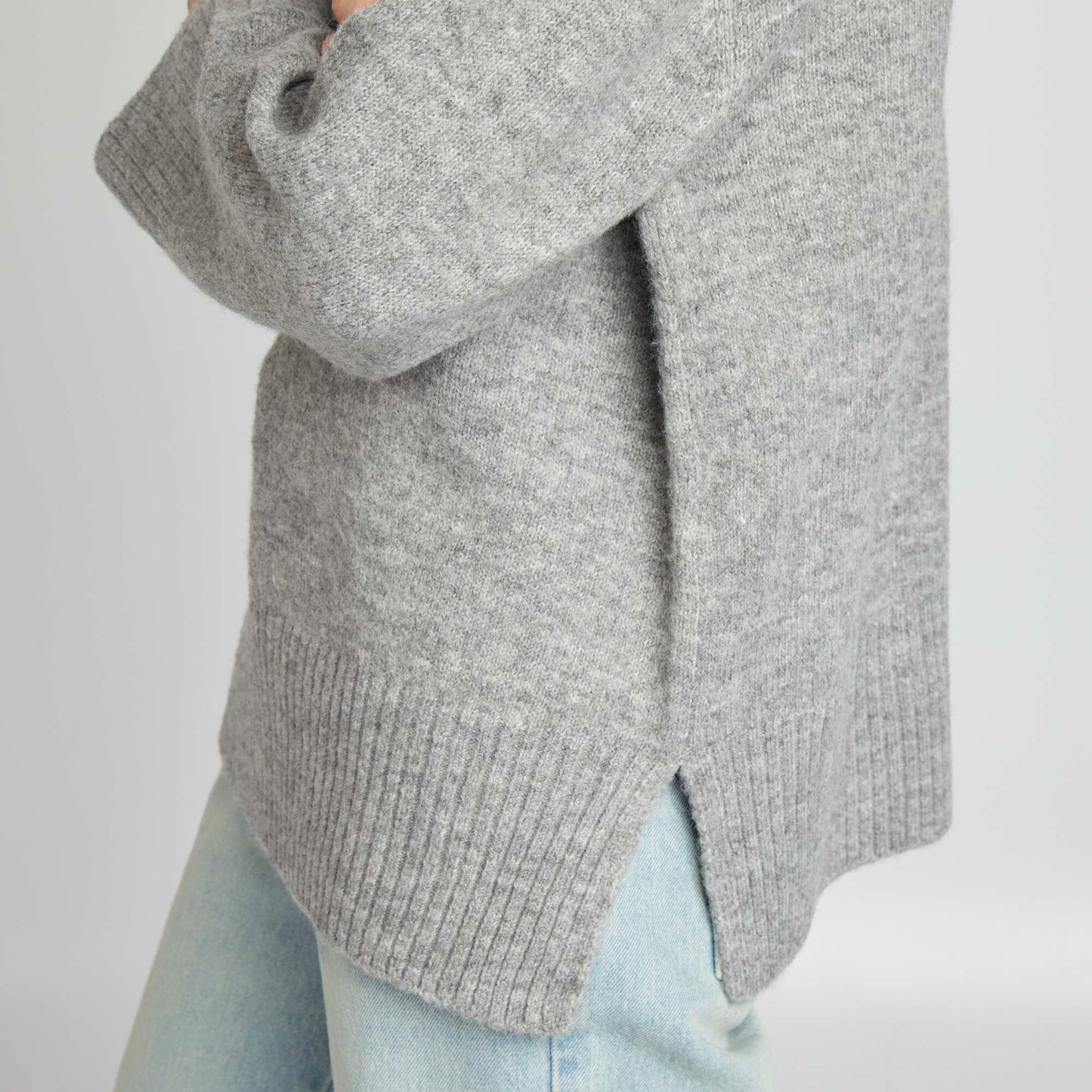 Pull en maille   col montant Gris