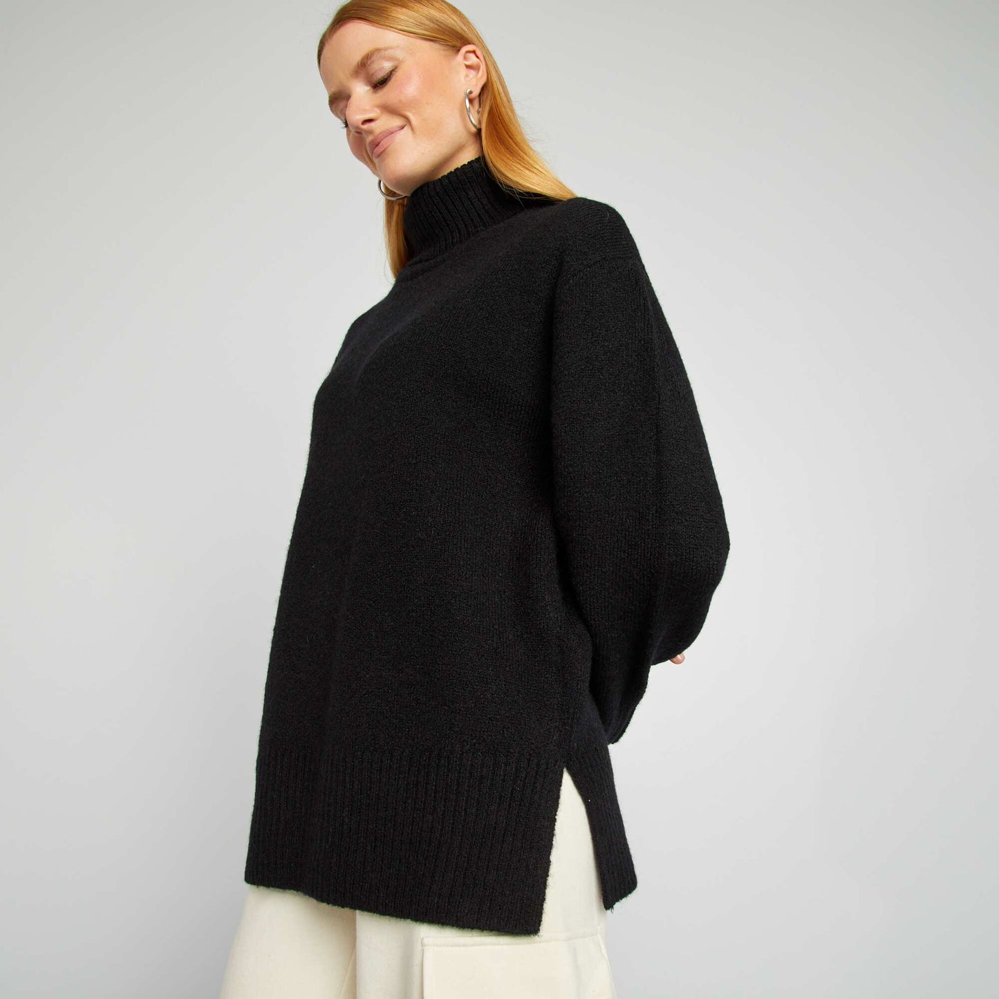 Pull en maille   col montant noir