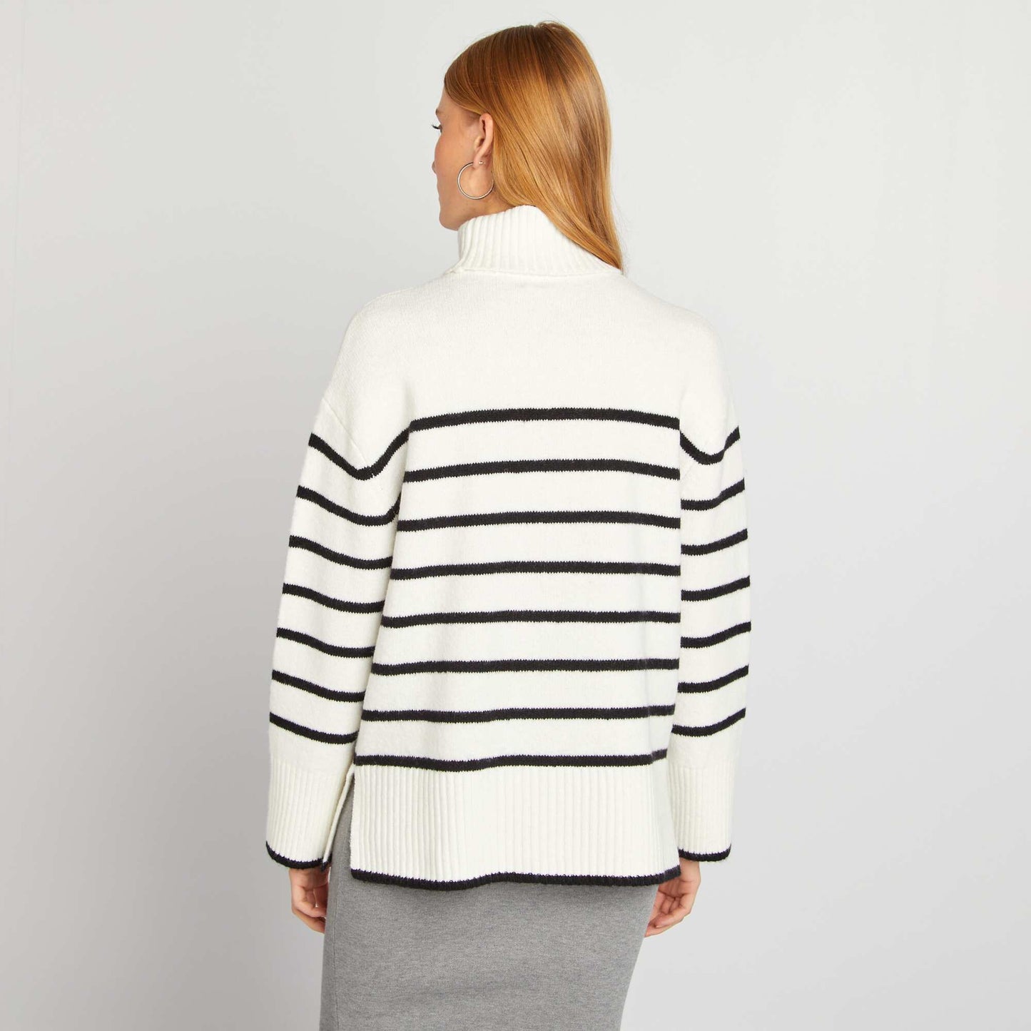 Pull en maille   rayures et col montant Blanc/noir