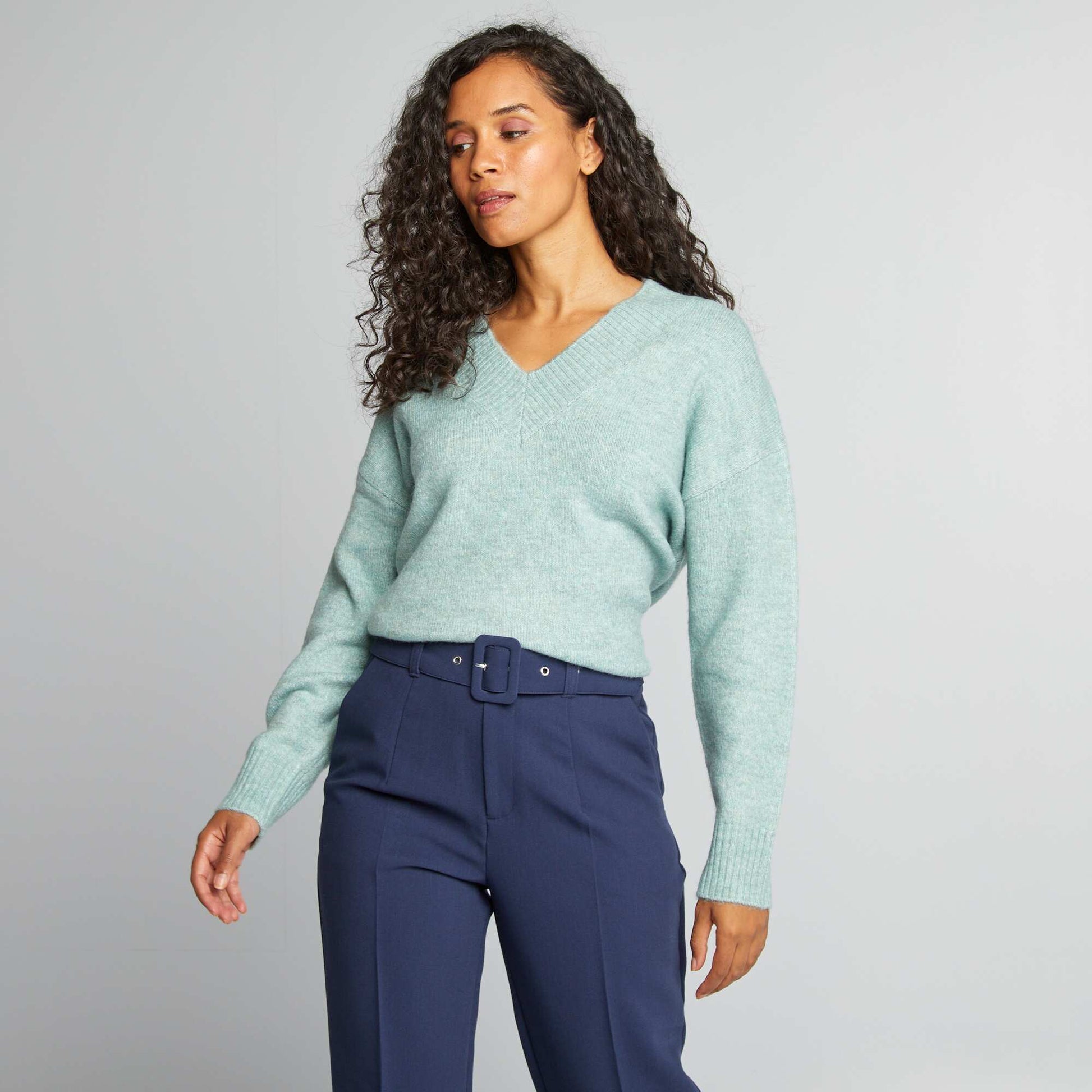 Pull en maille col V Bleu