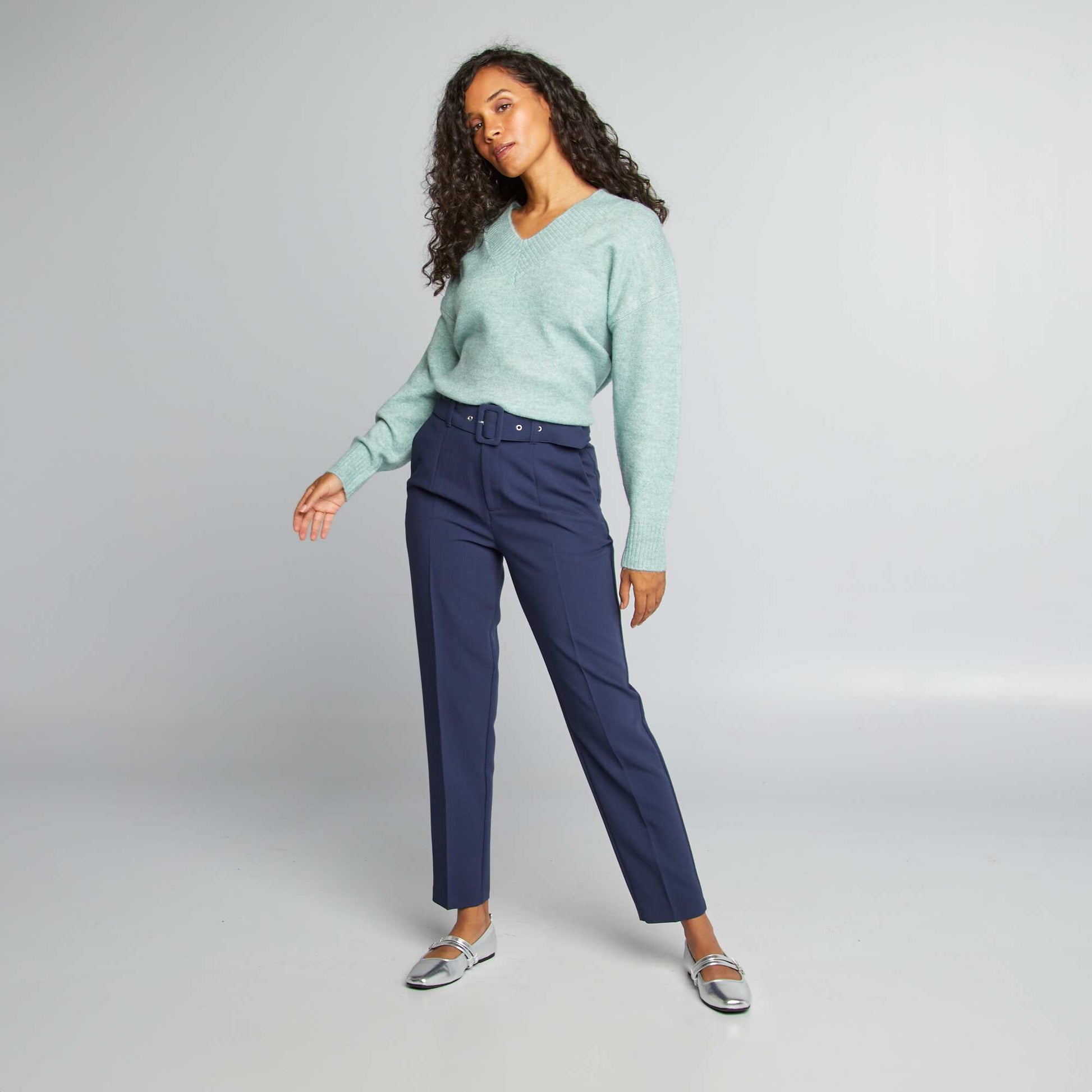 Pull en maille col V Bleu