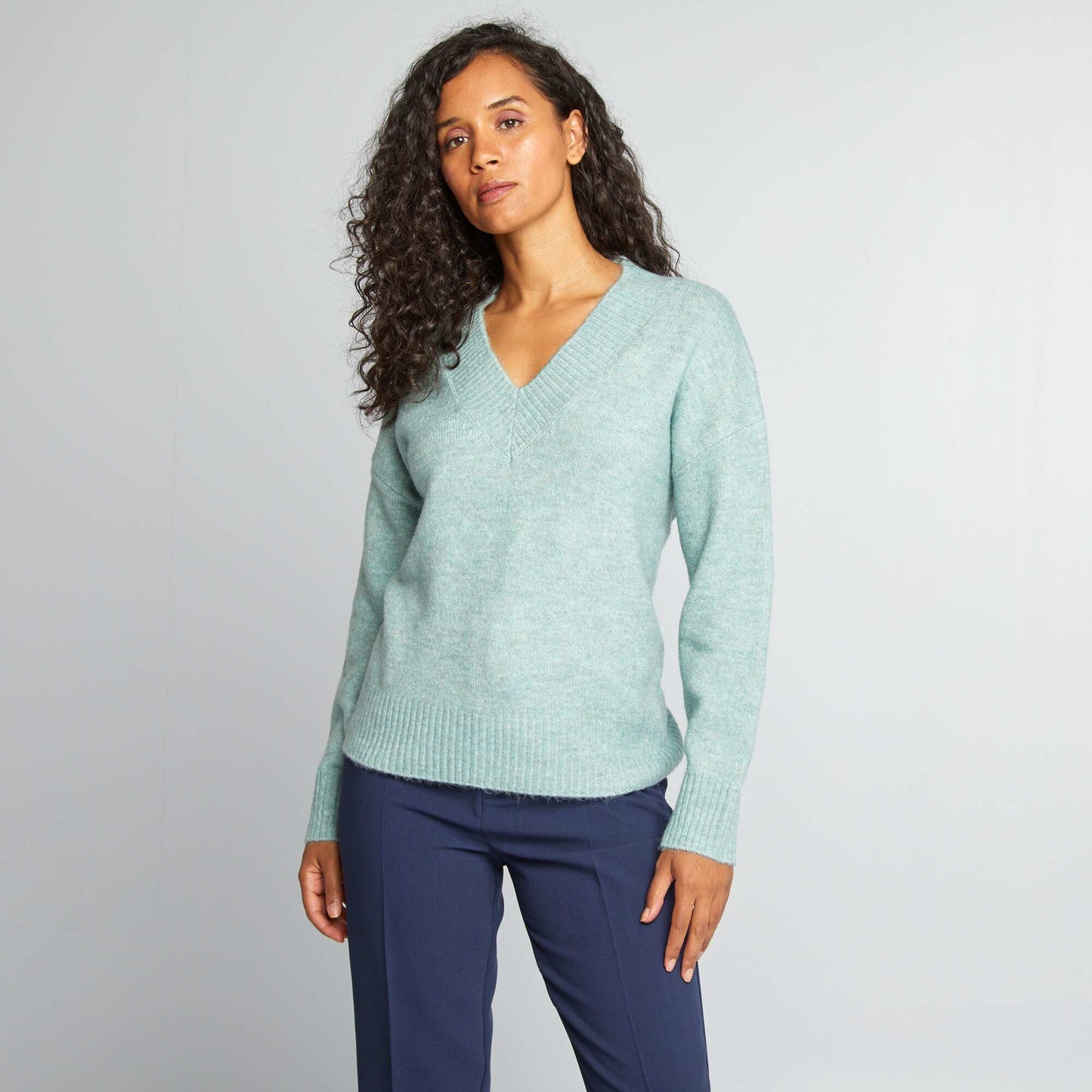 Pull en maille à col V Bleu