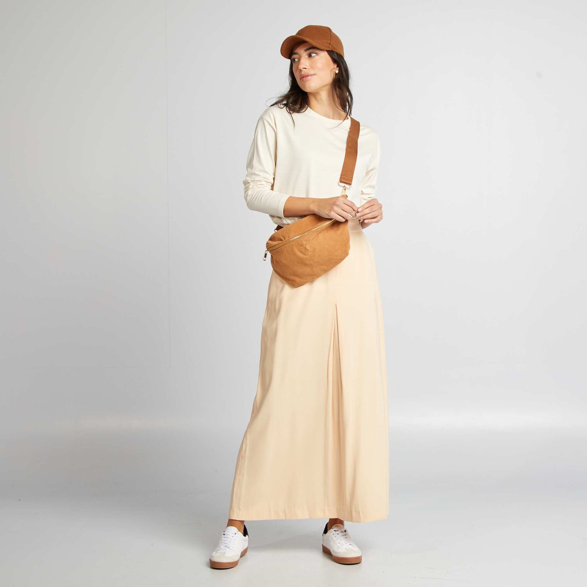 Jupe midi vas e Beige
