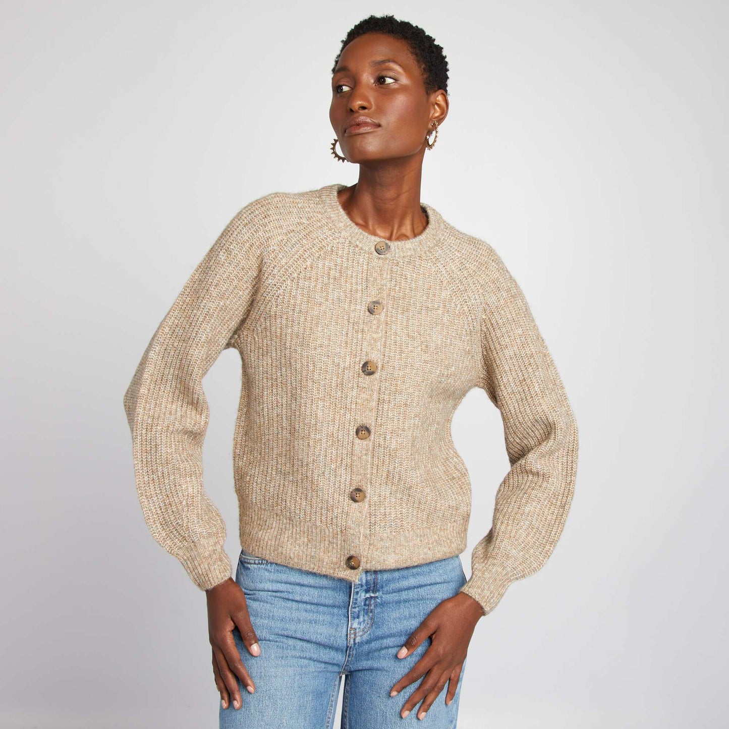 Gilet en maille grosse jauge Beige