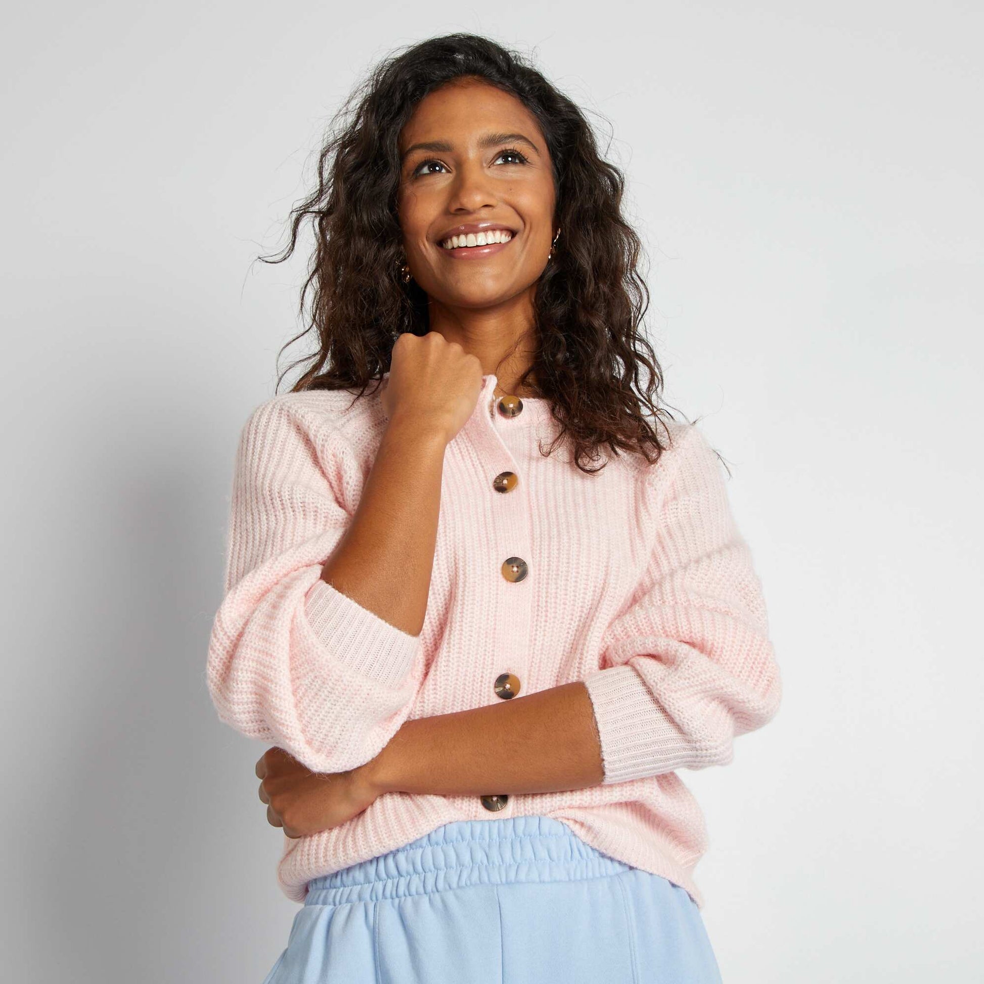 Gilet en maille grosse jauge Rose