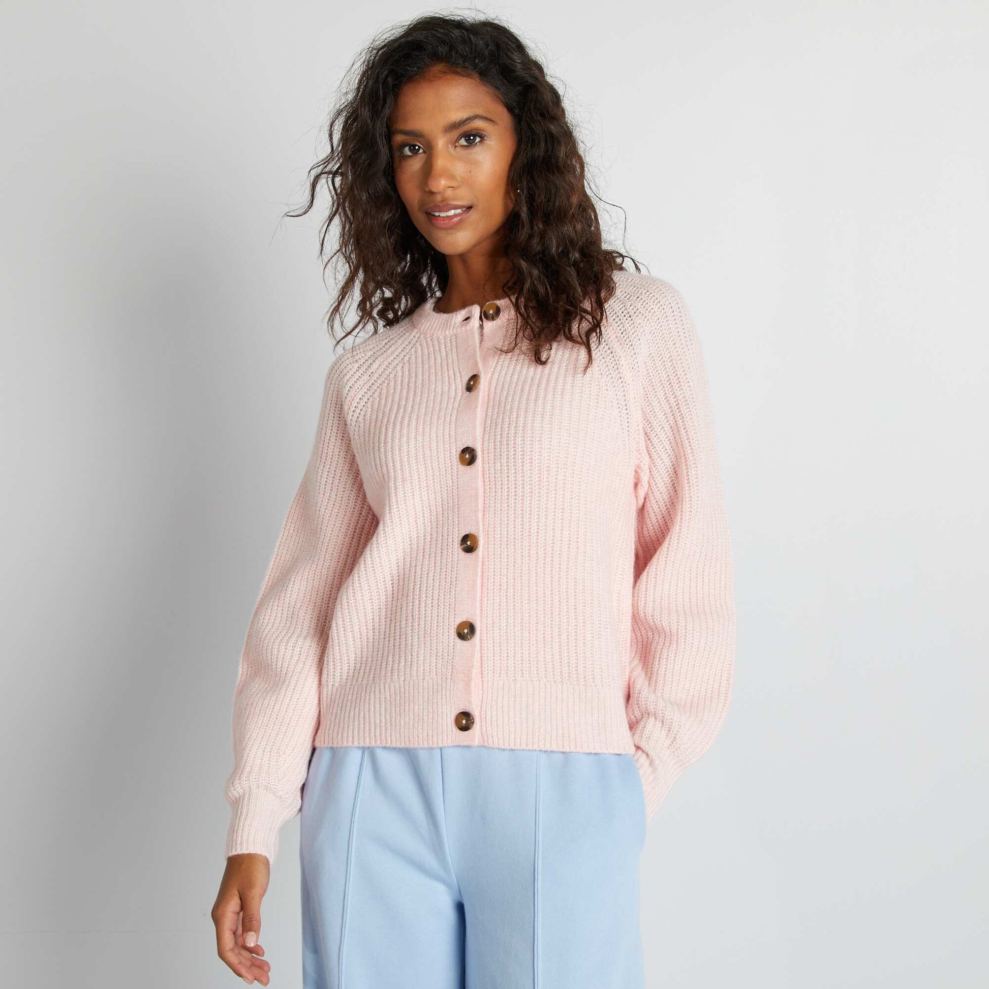 Gilet en maille grosse jauge Rose