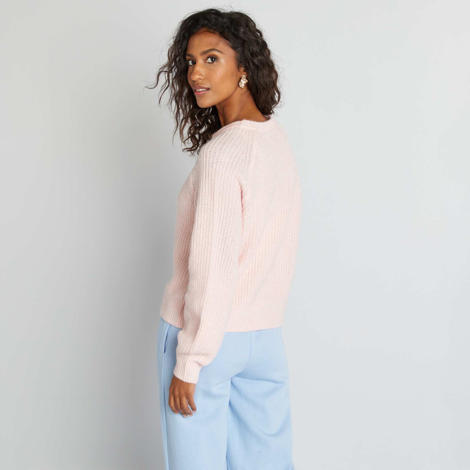 Gilet en maille grosse jauge Rose