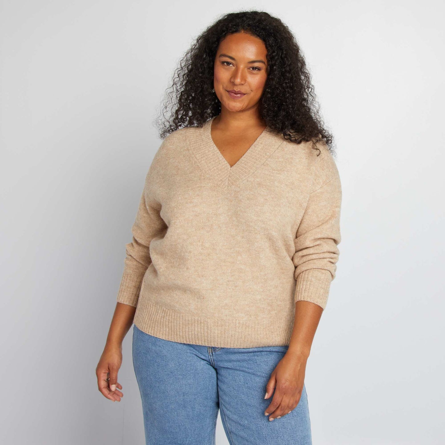 Pull col V Beige