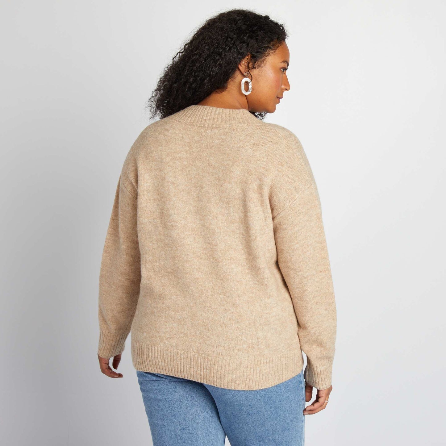 Pull col V Beige