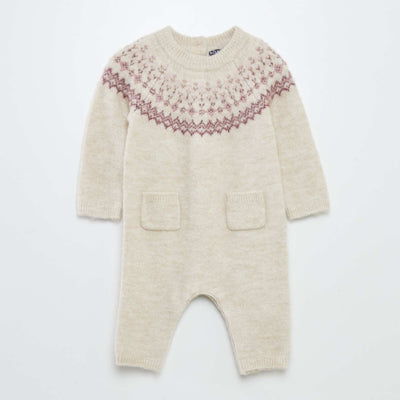 Combinaison longue en tricot jacquard Beige