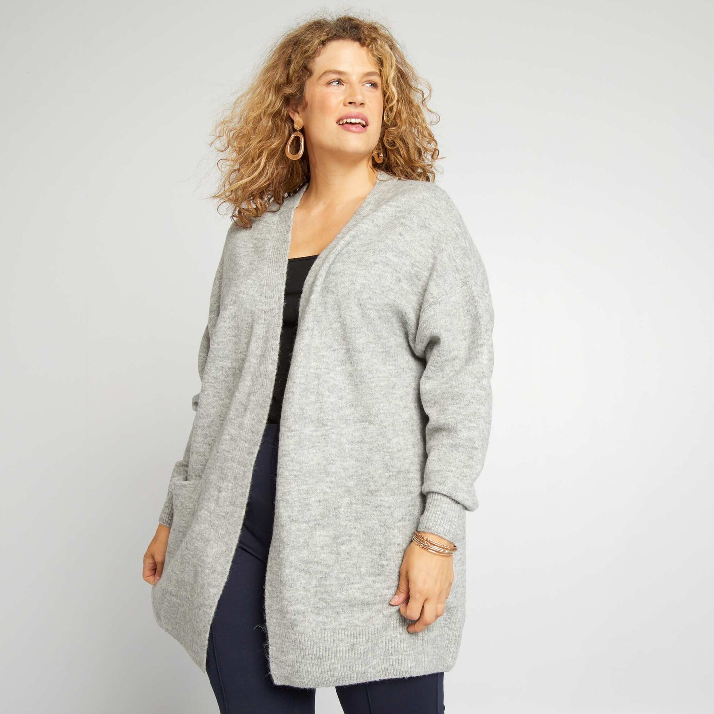 Gilet ouvert avec laine Gris