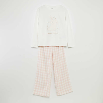 Ensemble pyjama en velours et flanelle - 2 pi ces Blanc