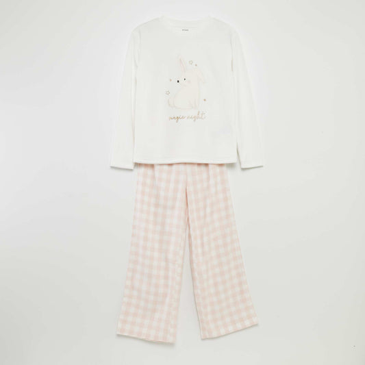 Ensemble pyjama en velours et flanelle - 2 pi ces Blanc