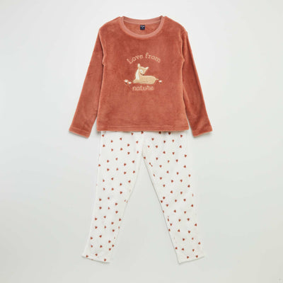 Ensemble pyjama polaire 'biche' - 2 pi ces Marron/blanc
