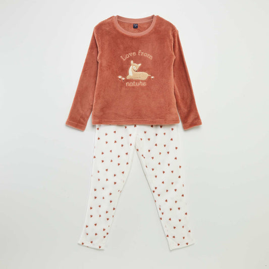 Ensemble pyjama polaire 'biche' - 2 pi ces Marron/blanc