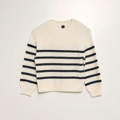 Pull en maille col rond Beige/noir