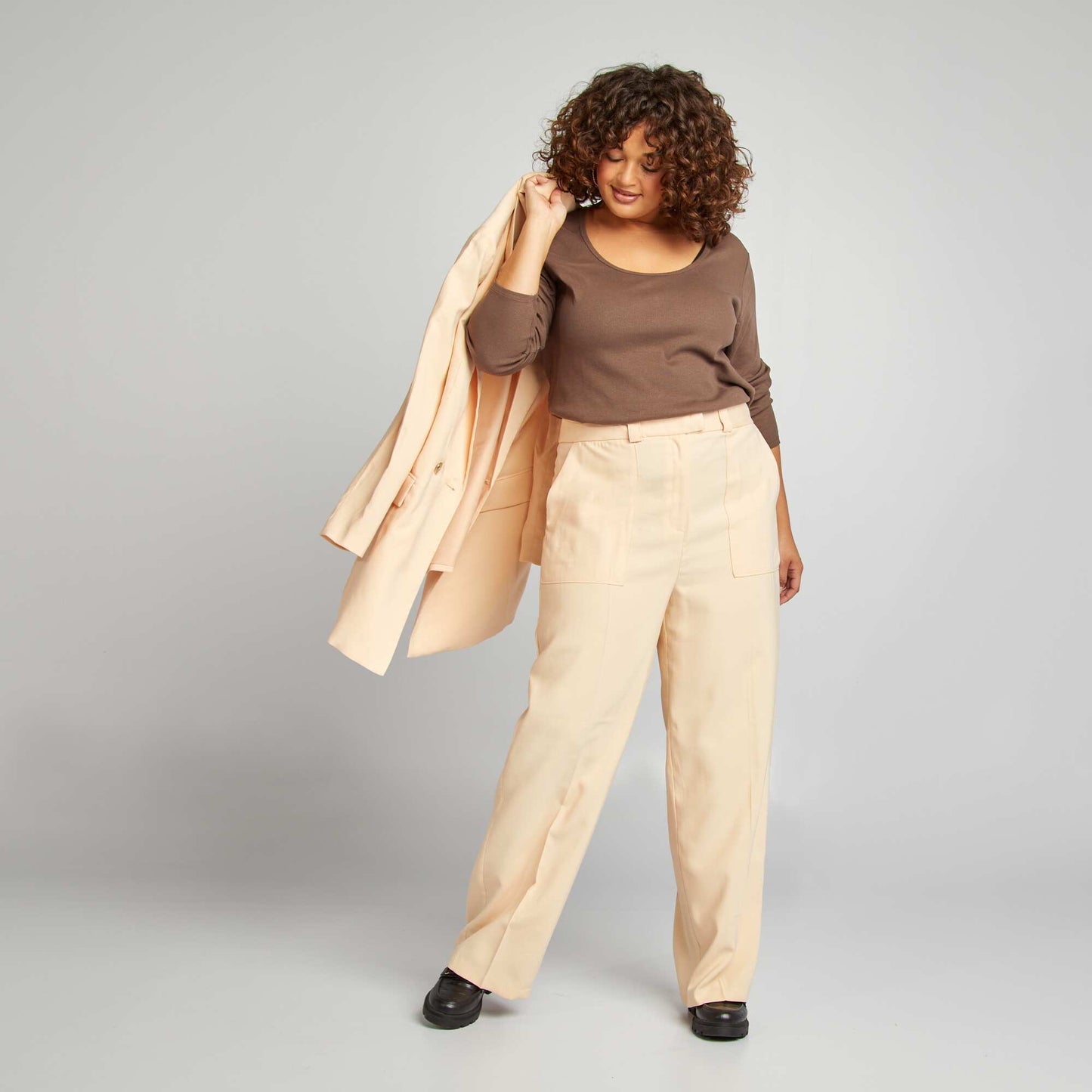 Pantalon de tailleur large en twill Beige