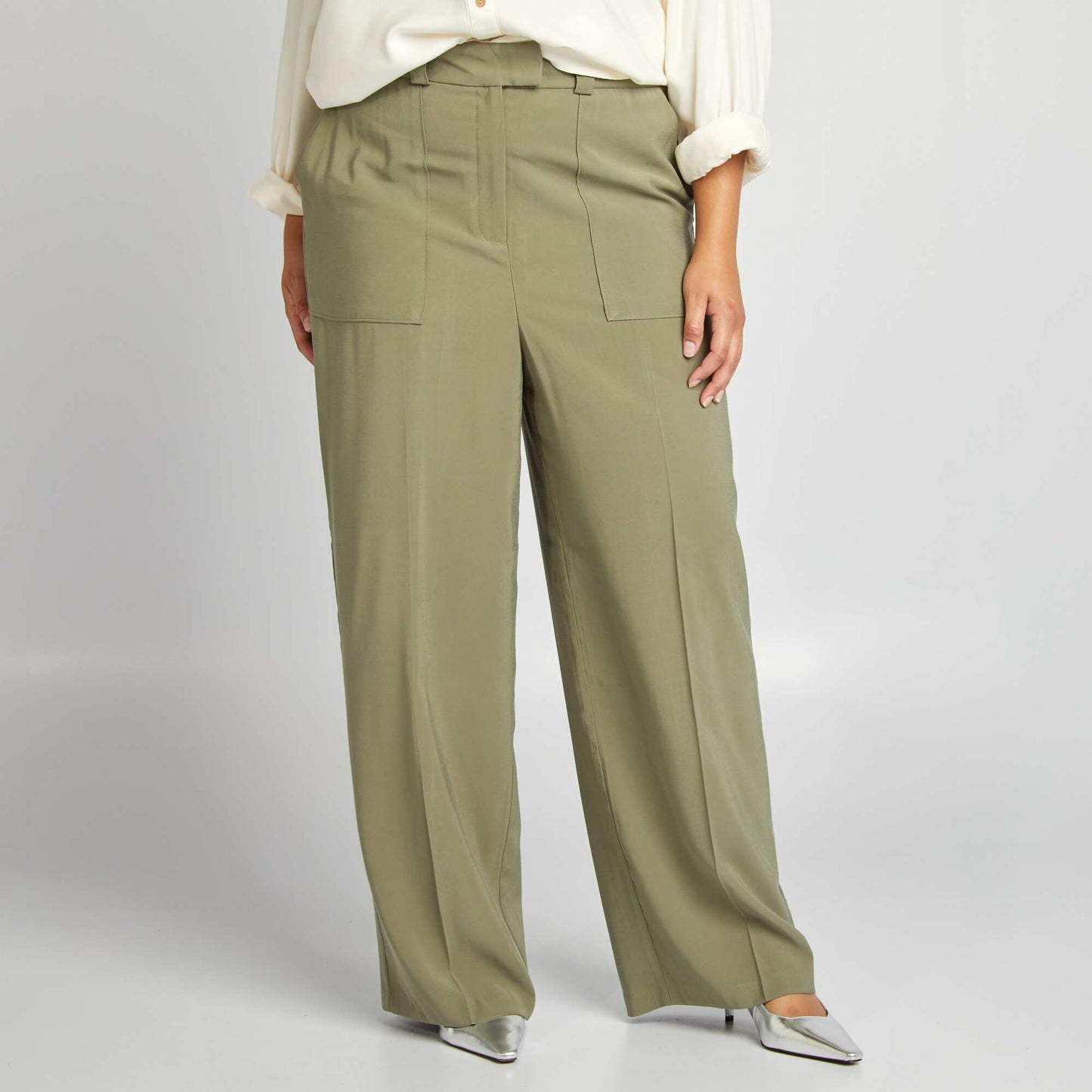 Pantalon de tailleur large en twill Vert