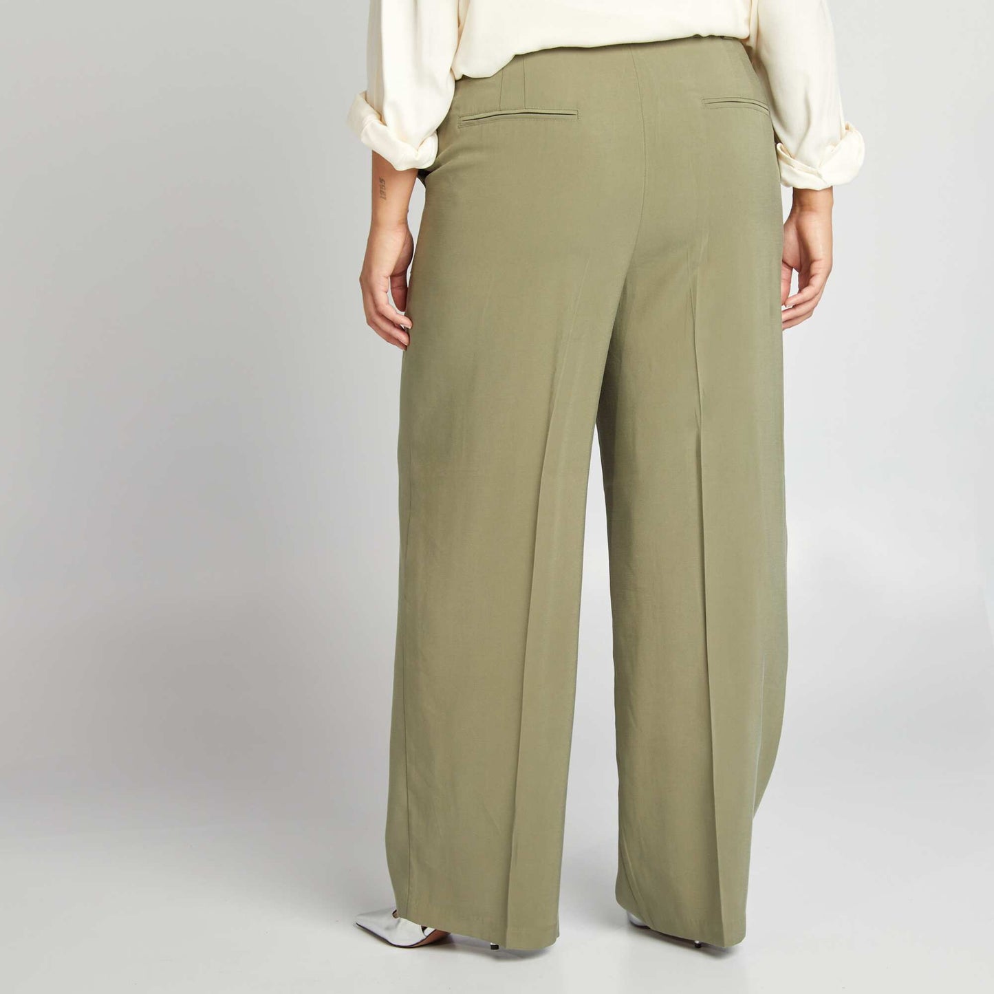 Pantalon de tailleur large en twill Vert