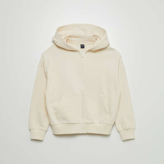 Sweat mixte à capuche ouverture zippée BEIGE