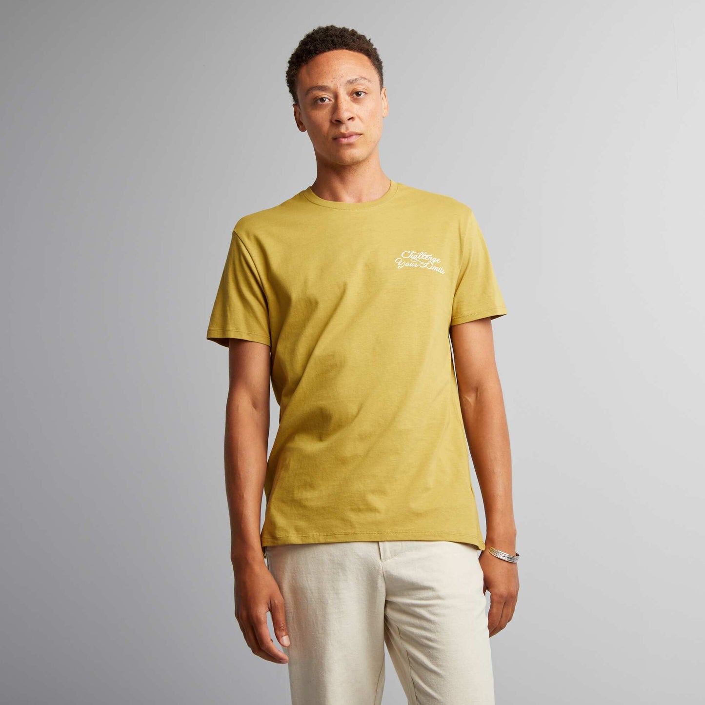 T-shirt en coton   coupe droite avec imprim  Jaune fonc