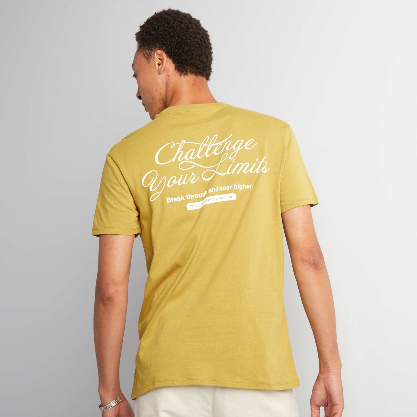 T-shirt en coton   coupe droite avec imprim  Jaune fonc