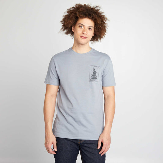 T-shirt en coton   coupe droite avec imprim  Bleu 'Renewal'