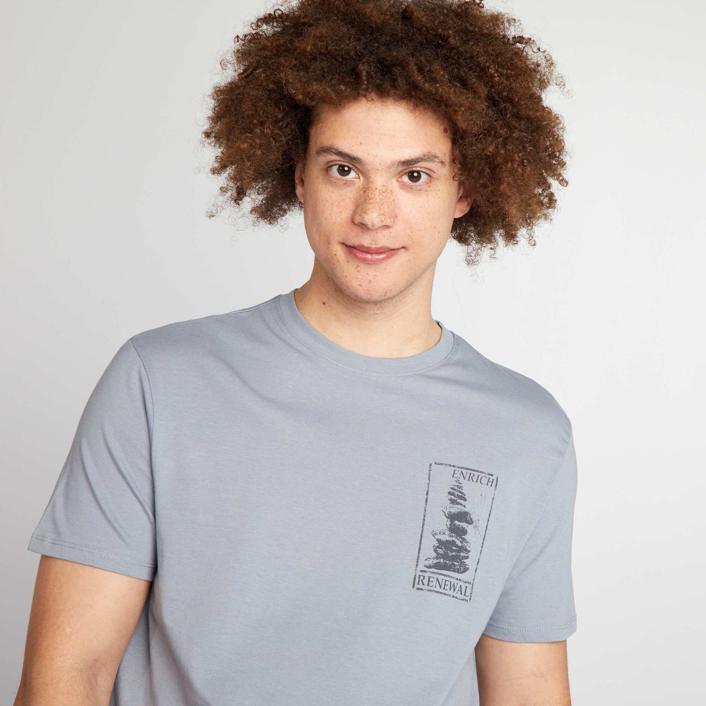 T-shirt en coton   coupe droite avec imprim  Bleu 'Renewal'