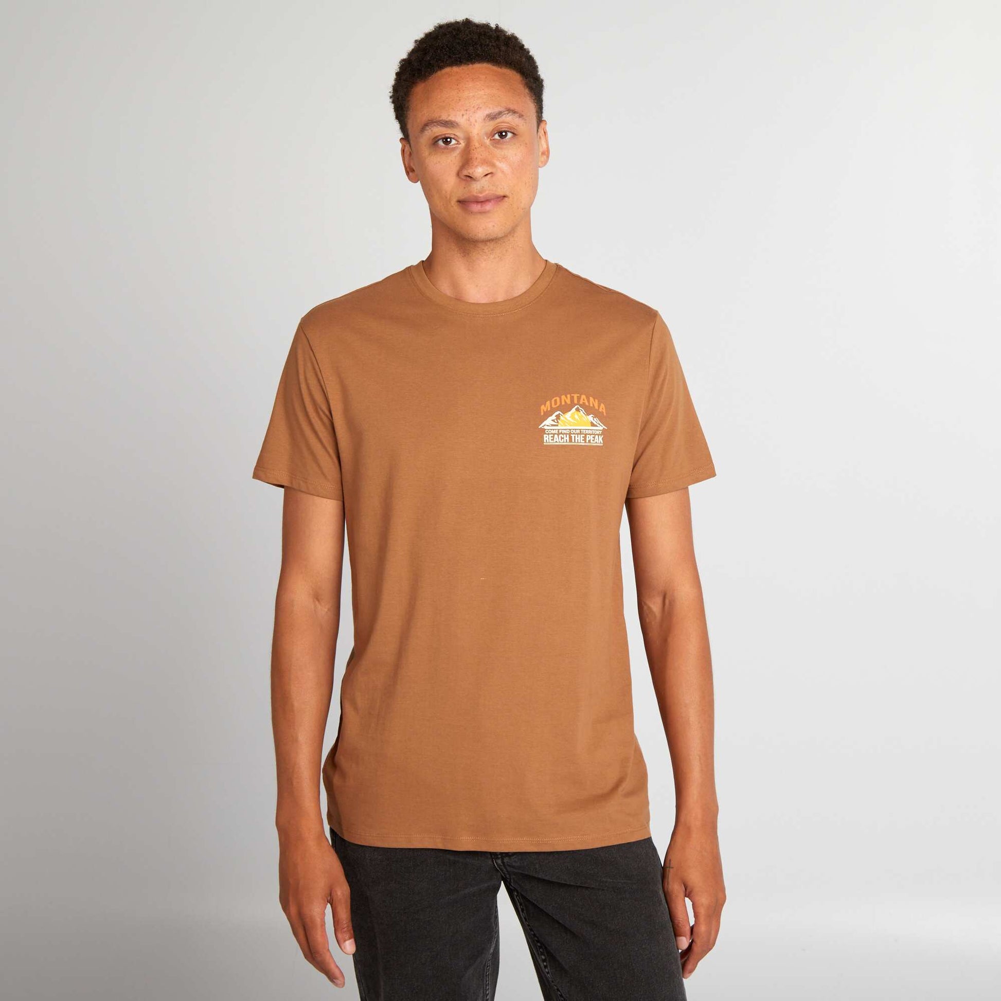 T-shirt en coton coupe droite avec imprim Marron