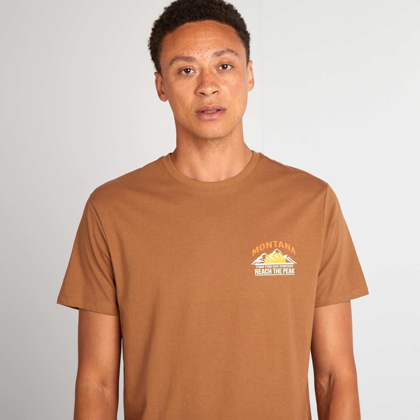 T-shirt en coton   coupe droite avec imprim  Marron