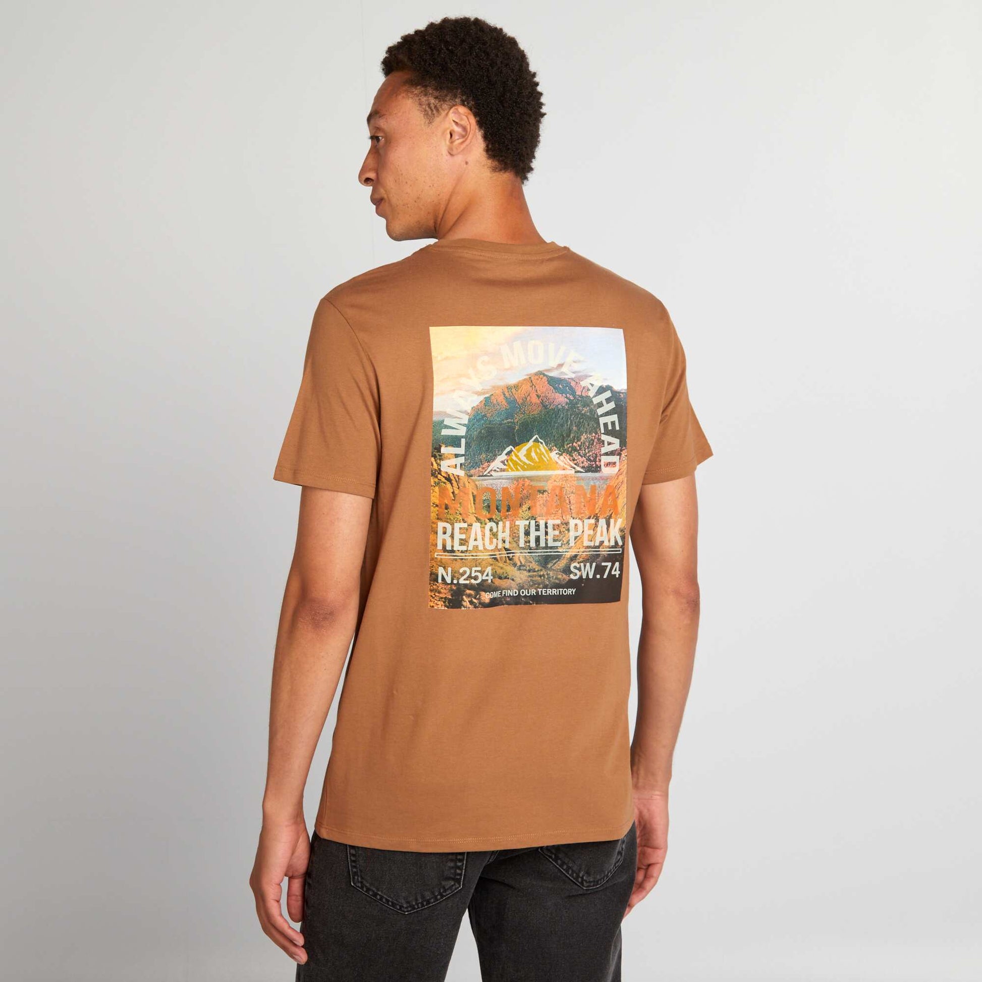 T-shirt en coton coupe droite avec imprim Marron