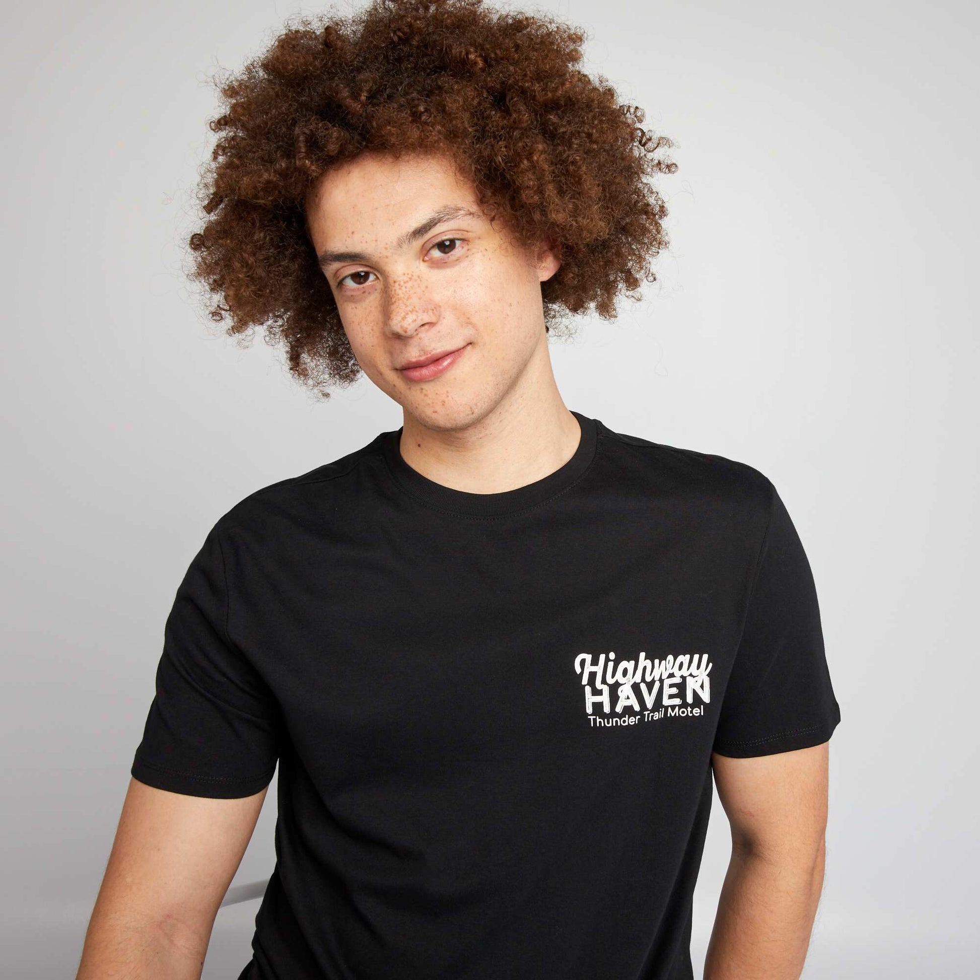 T-shirt en coton coupe droite avec imprim Noir 'Highway'