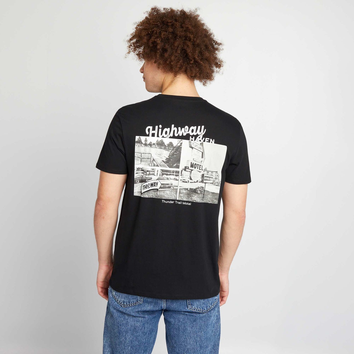 T-shirt en coton   coupe droite avec imprim  Noir 'Highway'