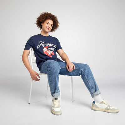 T-shirt en coton coupe droite avec imprim Bleu marine