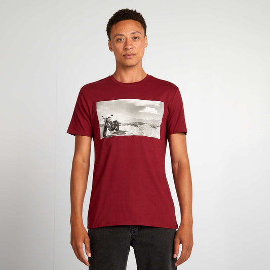 T-shirt en coton   coupe droite avec imprim  Rouge bordeaux