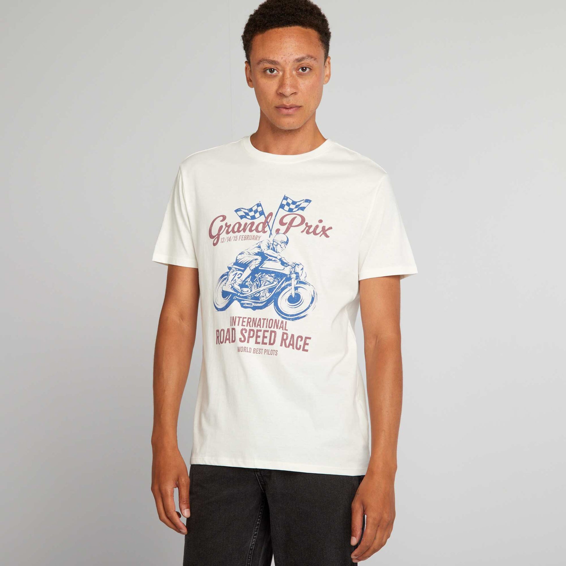 T-shirt en coton coupe droite avec imprim Blanc 'Grand prix'