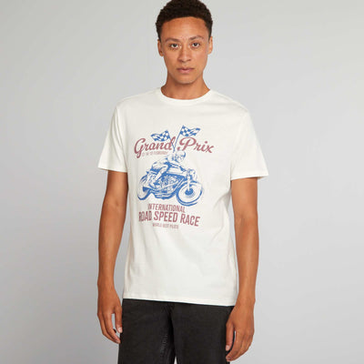T-shirt en coton coupe droite avec imprim Blanc 'Grand prix'