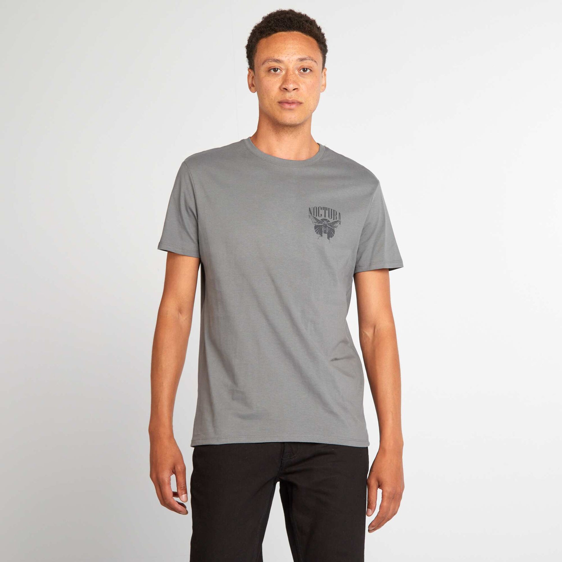 T-shirt en coton coupe droite avec imprim Bleu gris