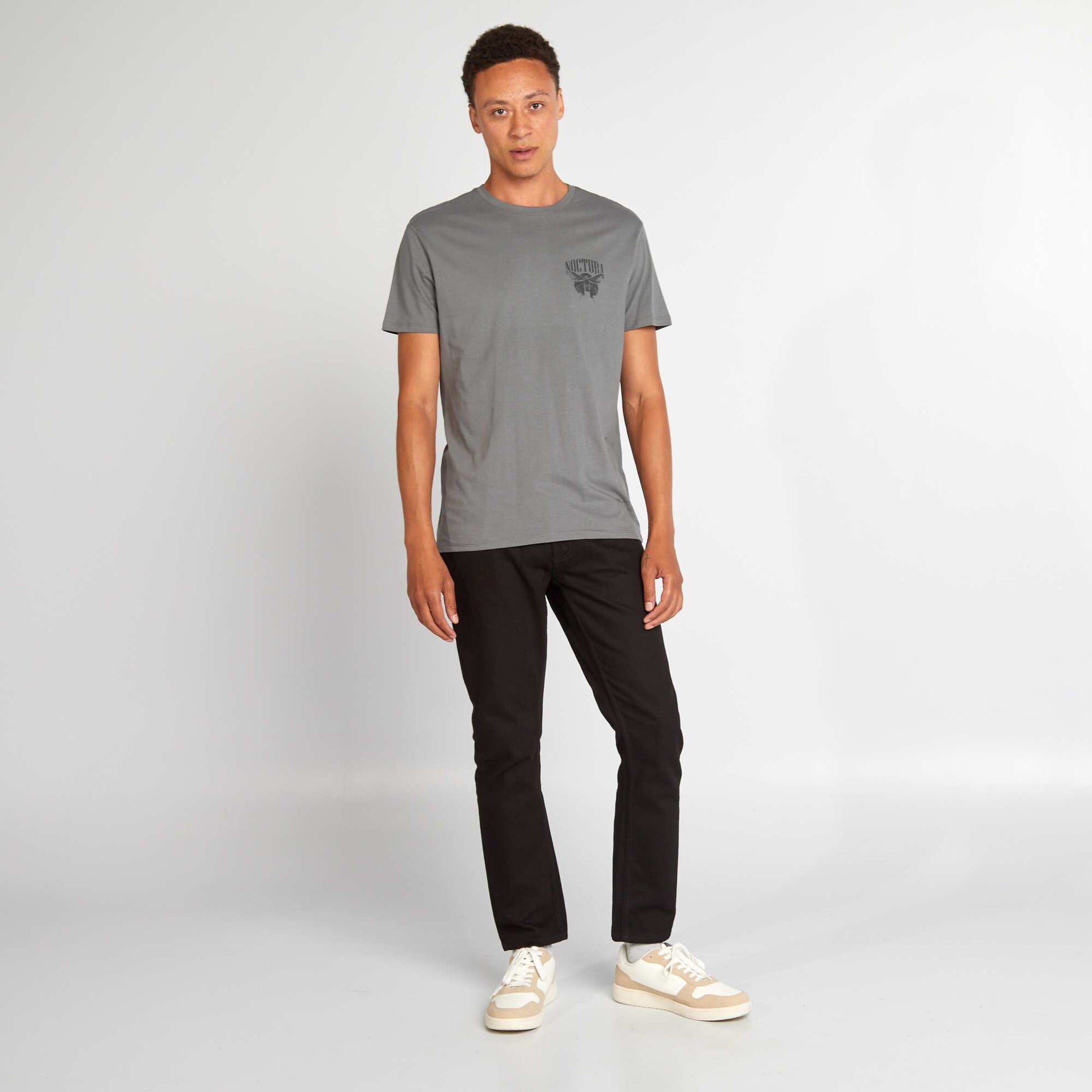 T-shirt en coton coupe droite avec imprim Bleu gris