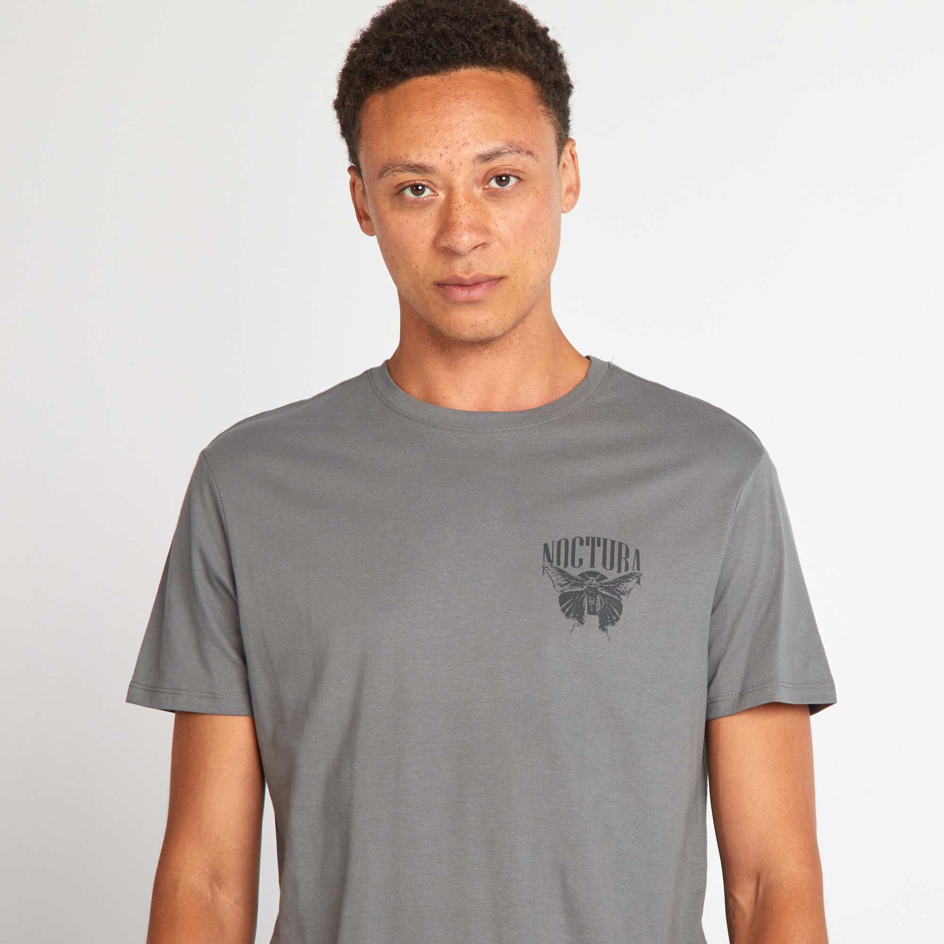 T-shirt en coton coupe droite avec imprim Bleu gris
