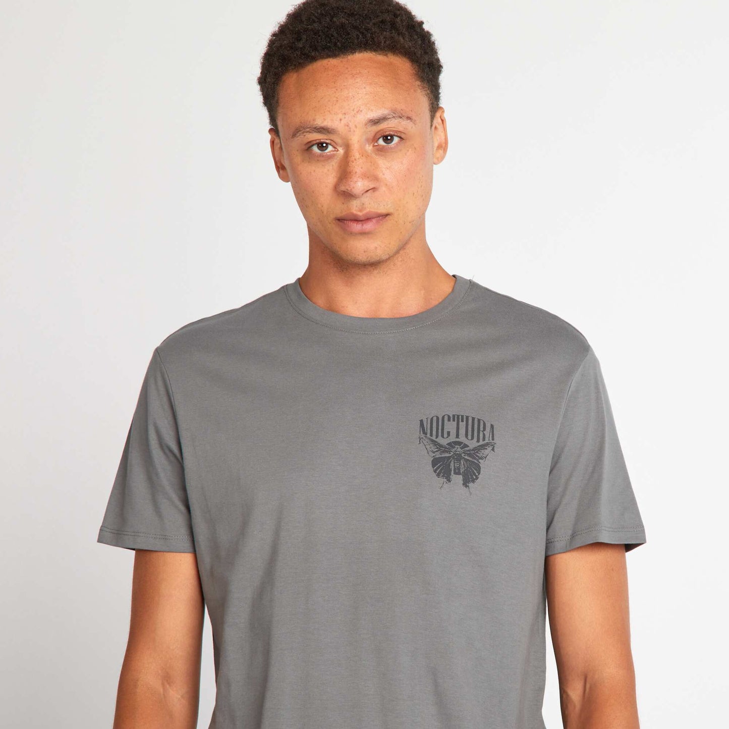 T-shirt en coton   coupe droite avec imprim  Bleu gris