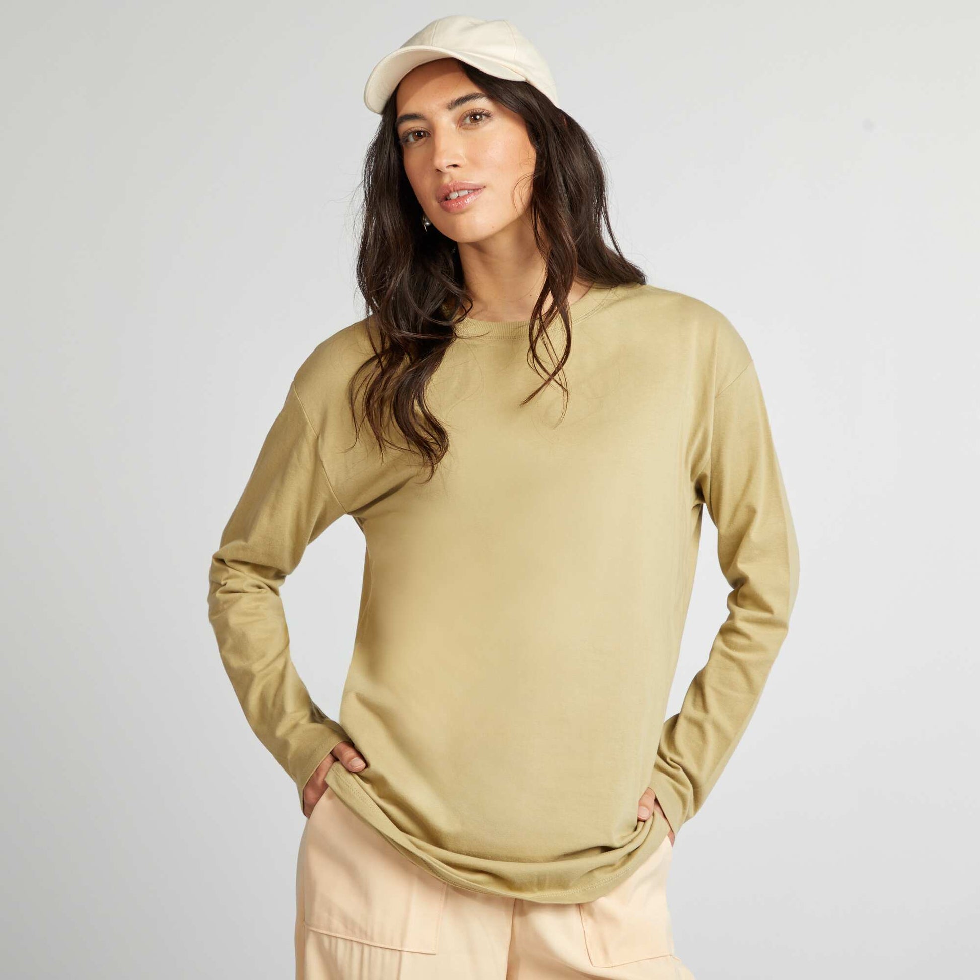 T-shirt manches longues forme loose Vert