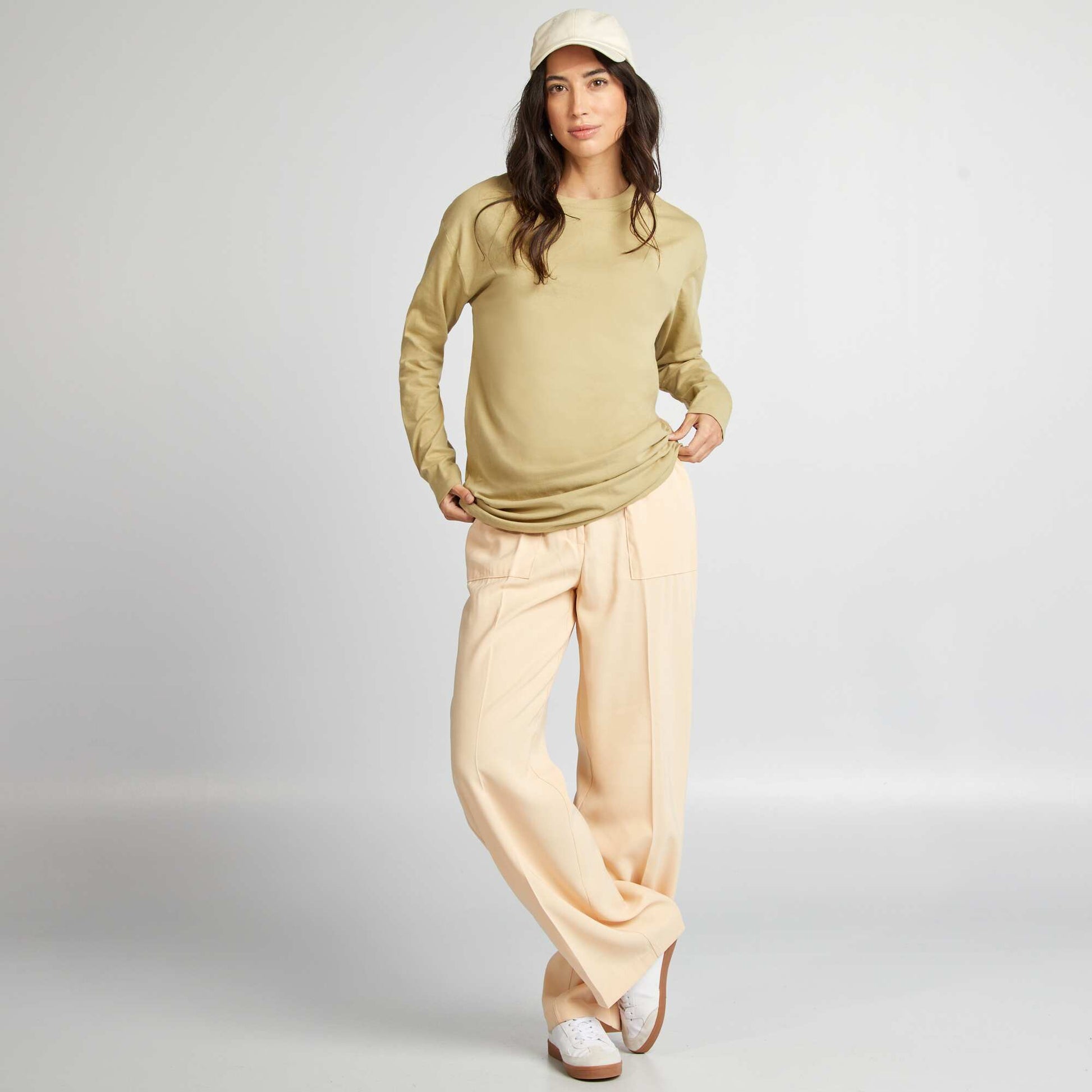 T-shirt manches longues forme loose Vert