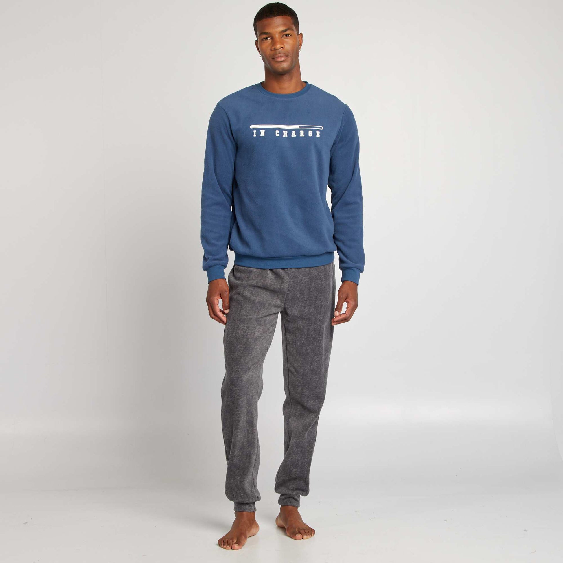 Pyjama t-shirt + pantalon en polaire - 2 pi ces Bleu/gris