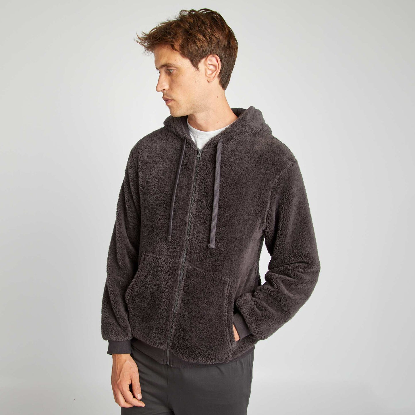 Sweat zippé effet moutonné Gris