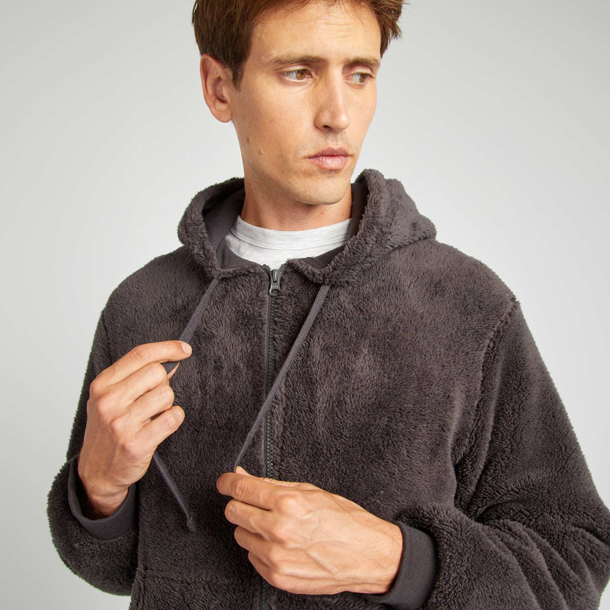Sweat zipp effet moutonn Gris