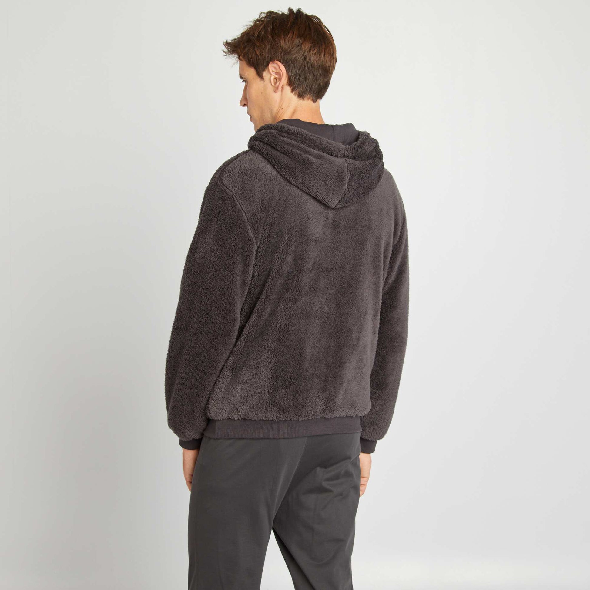 Sweat zipp effet moutonn Gris